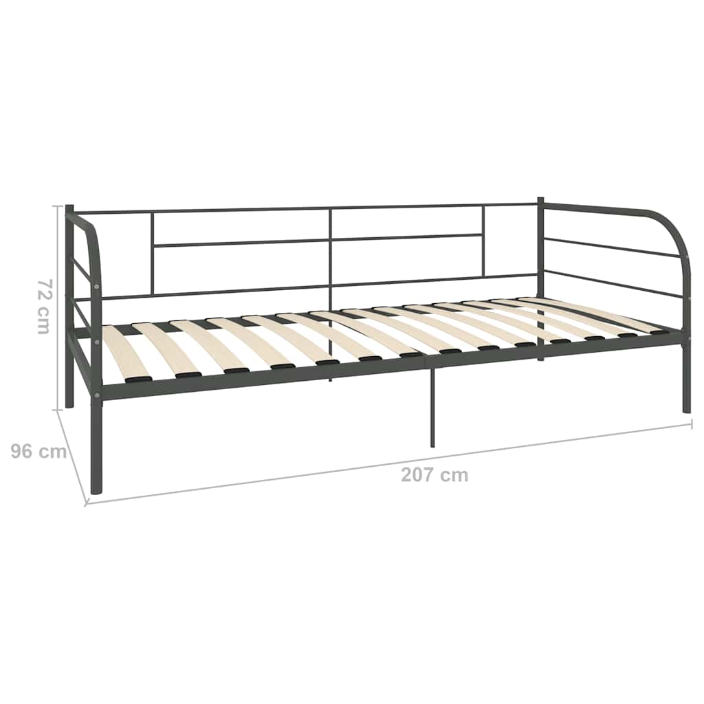 DayBed Frame without Mattress Grey Metal 90x200 cm