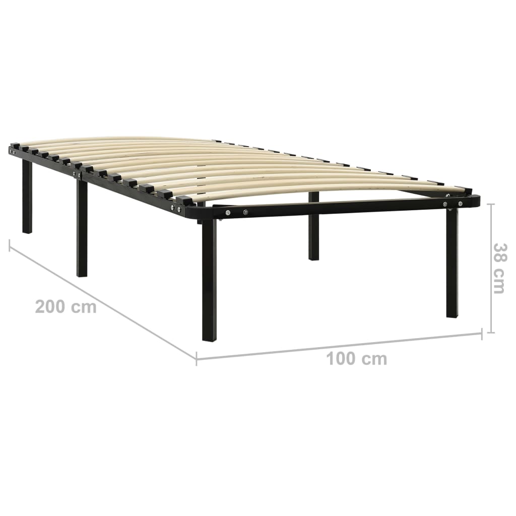 Bed Frame | Black | Metal, poplar wood | 100 x 200 cm | Durable