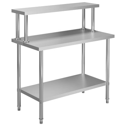 Kitchen Work Table with Overshelf 120x60x120 cm Stainless Steel