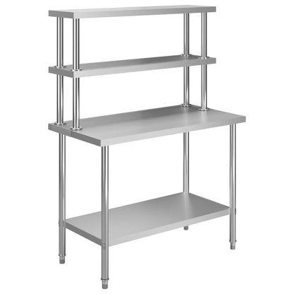 Kitchen Work Table with Overshelf 120x60x150 cm Stainless Steel