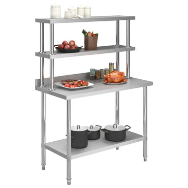 Kitchen Work Table with Overshelf 120x60x150 cm Stainless Steel