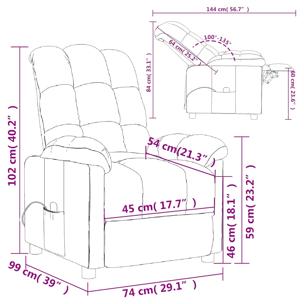 Massage Recliner Light Gray Fabric