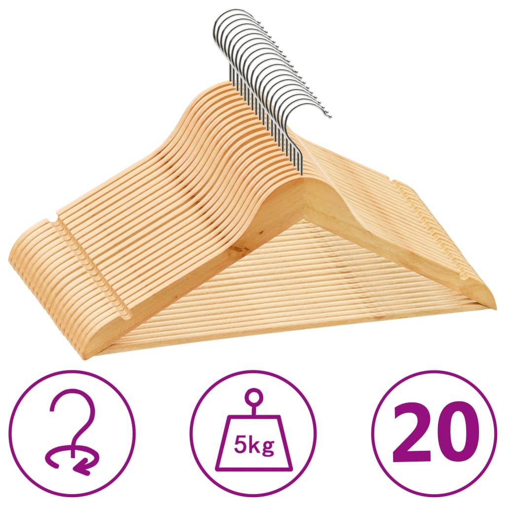 Hanger | Set of 20 | Light Brown | Hardwood, metal | Standard | Rotatable