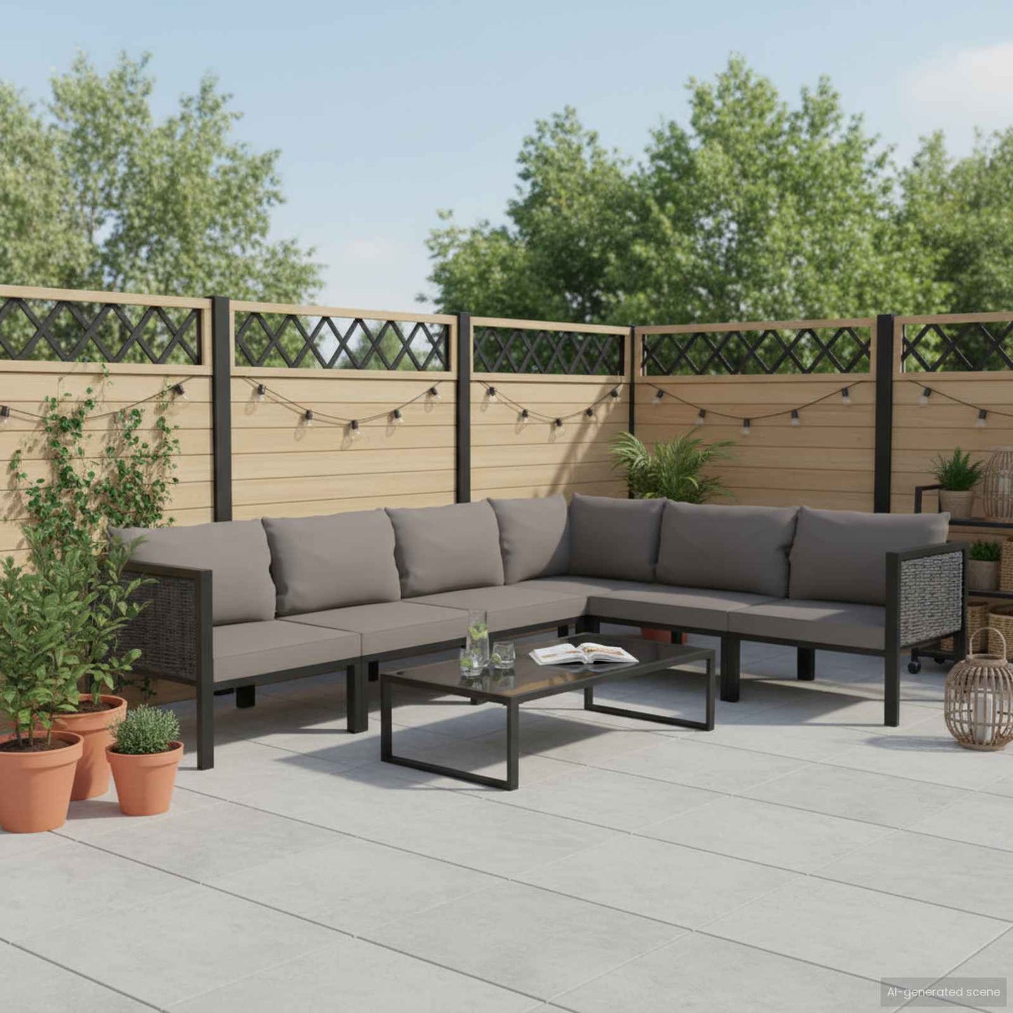 7 Piece Patio Lounge Set with Cushions Poly Rattan Anthracite