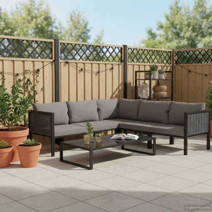 6 Piece Patio Lounge Set with Cushions Poly Rattan Anthracite