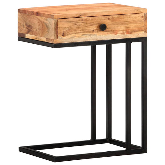 Side Table | Natural Wood | Solid Acacia Wood, Powder-Coated Steel
