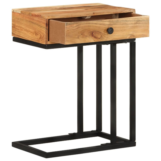 Side Table | Natural Wood | Solid Acacia Wood, Powder-Coated Steel