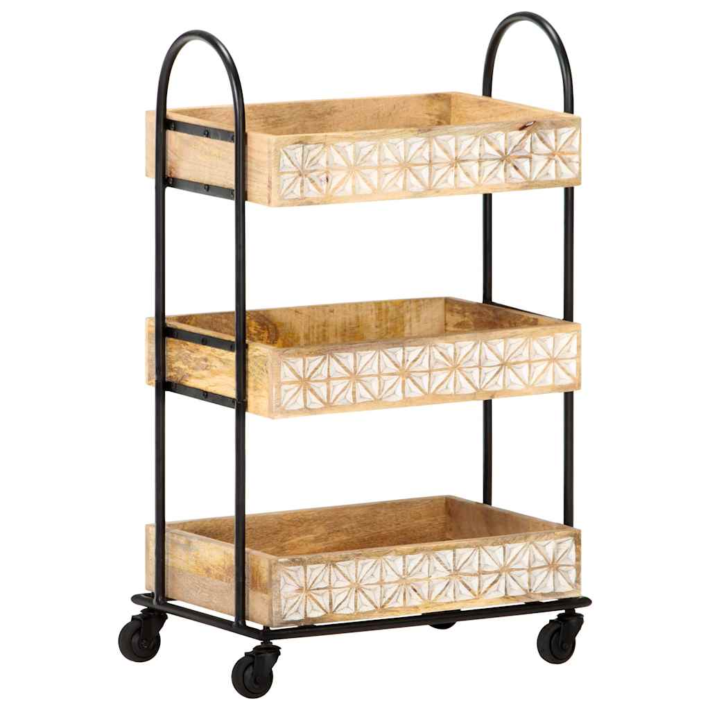 289093 vidaXL 3-Tier Kitchen Trolley 46x30x76 cm Solid Mango Wood