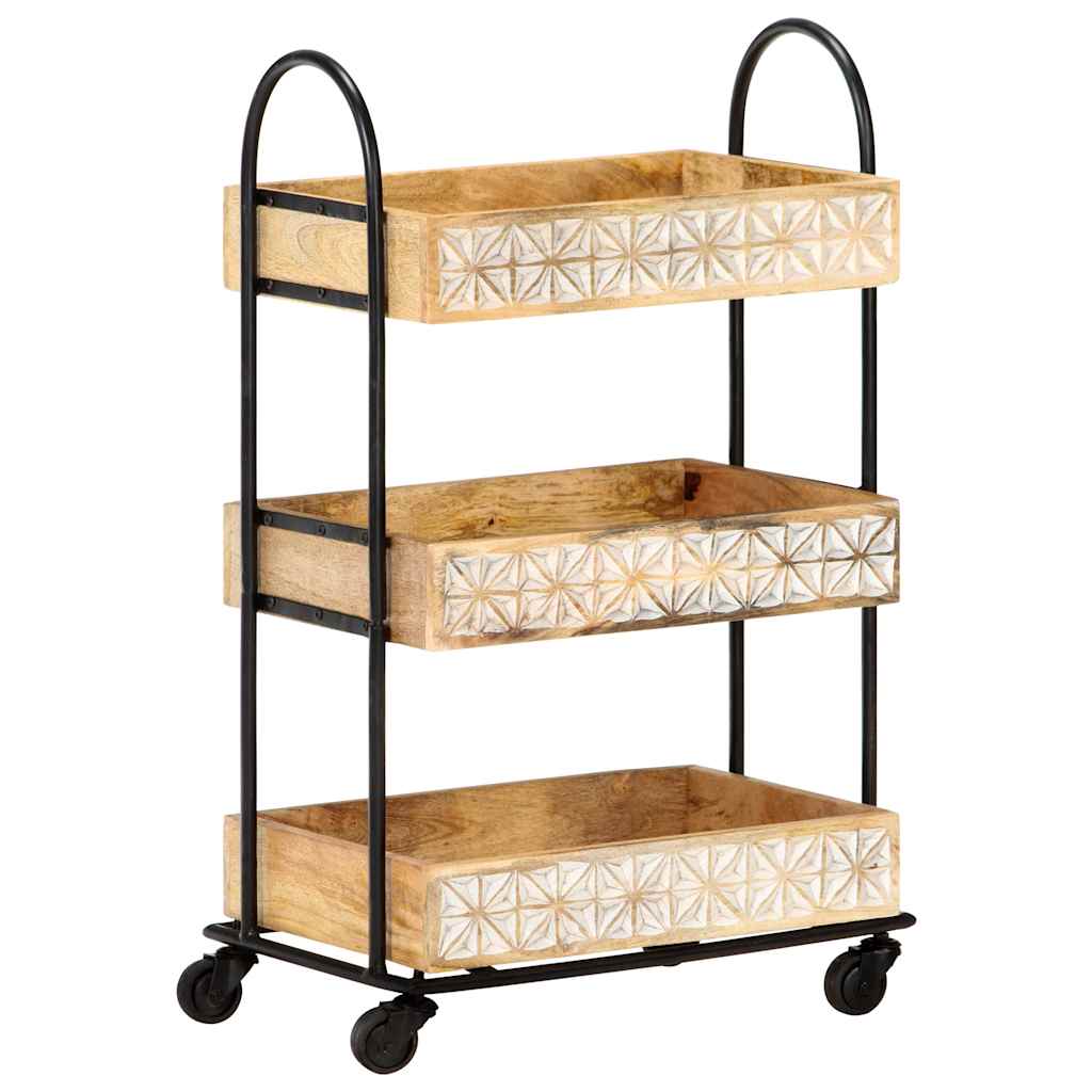 289093 vidaXL 3-Tier Kitchen Trolley 46x30x76 cm Solid Mango Wood