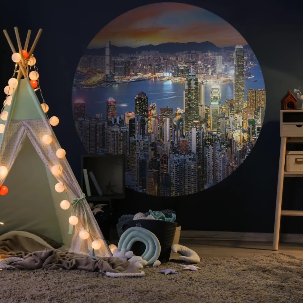 WallArt Wallpaper Circle Skyline by Night 190 cm