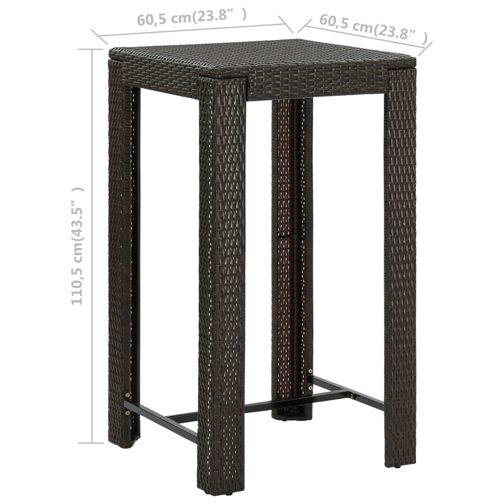 Garden Bar Table Brown 60.5x60.5x110.5 cm Poly Rattan