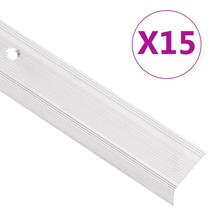 Stair Nosings in L-shape 15 pcs Aluminium 90 cm Silver