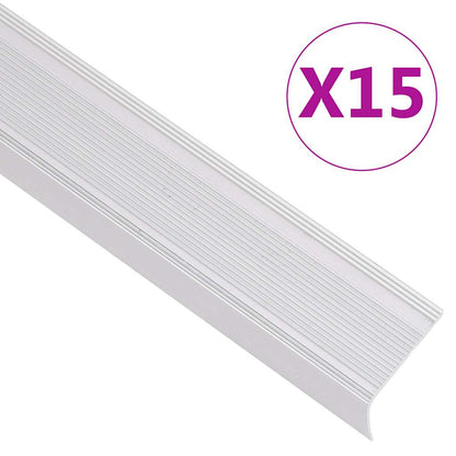 Stair Nosings in L-shape 15 pcs Aluminium 90 cm Silver