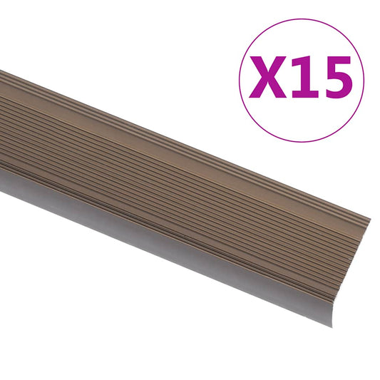 Stair Nosings in L-shape 15 pcs Aluminium 90 cm Brown