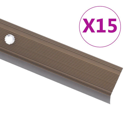 Stair Nosings in L-shape 15 pcs Aluminium 100 cm Brown