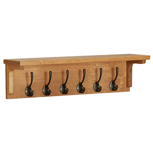 Coat Rack | Natural Oak | Solid Oak Wood | Compact | Hooks | Coat Rack