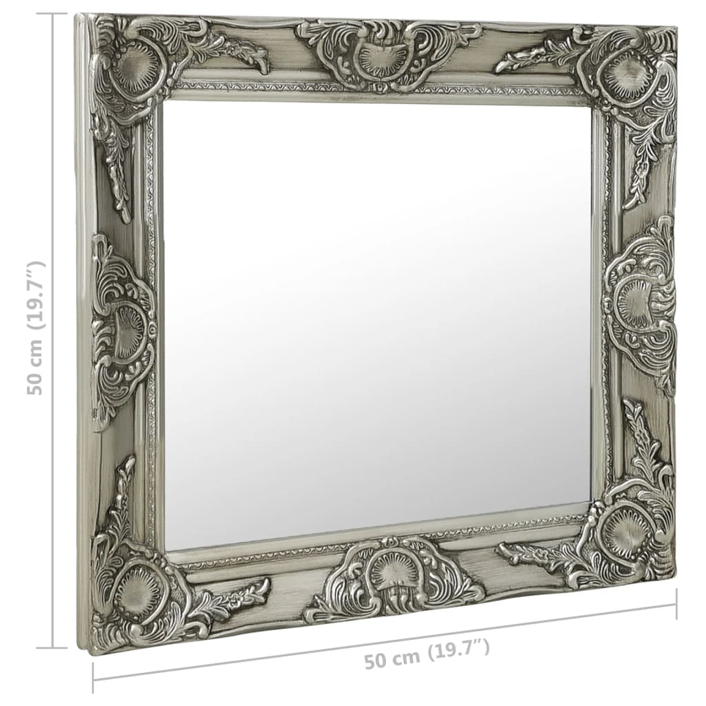 Wall Mirror Baroque Style 50x50 cm Silver