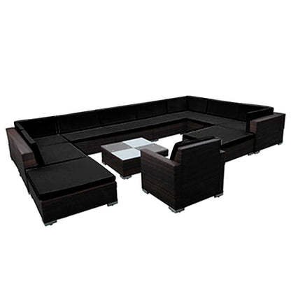 12 Piece Garden Lounge Set with Cushions Poly Rattan Black