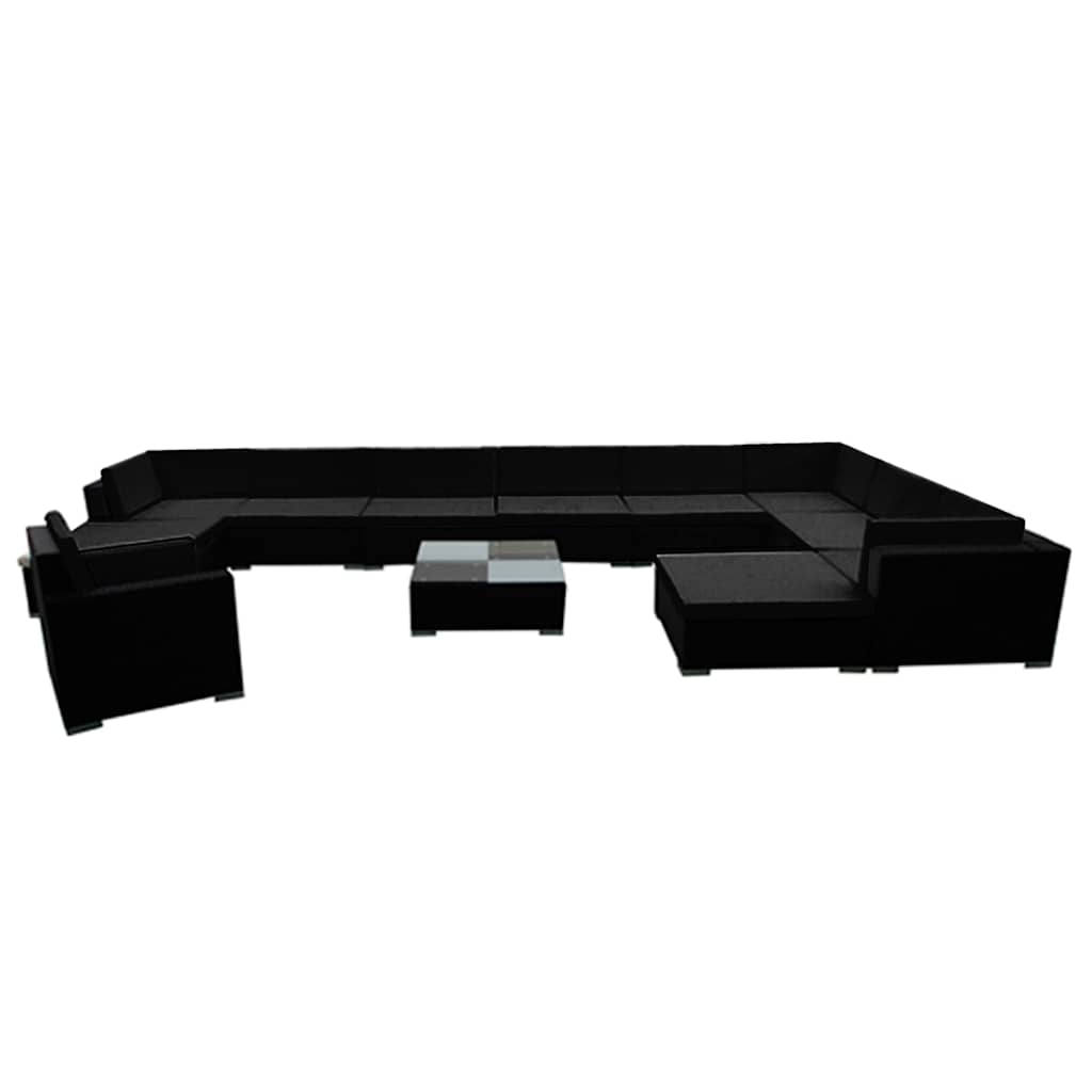 12 Piece Garden Lounge Set with Cushions Poly Rattan Black