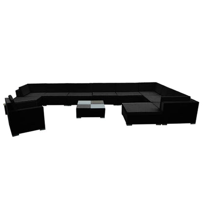 12 Piece Garden Lounge Set with Cushions Poly Rattan Black