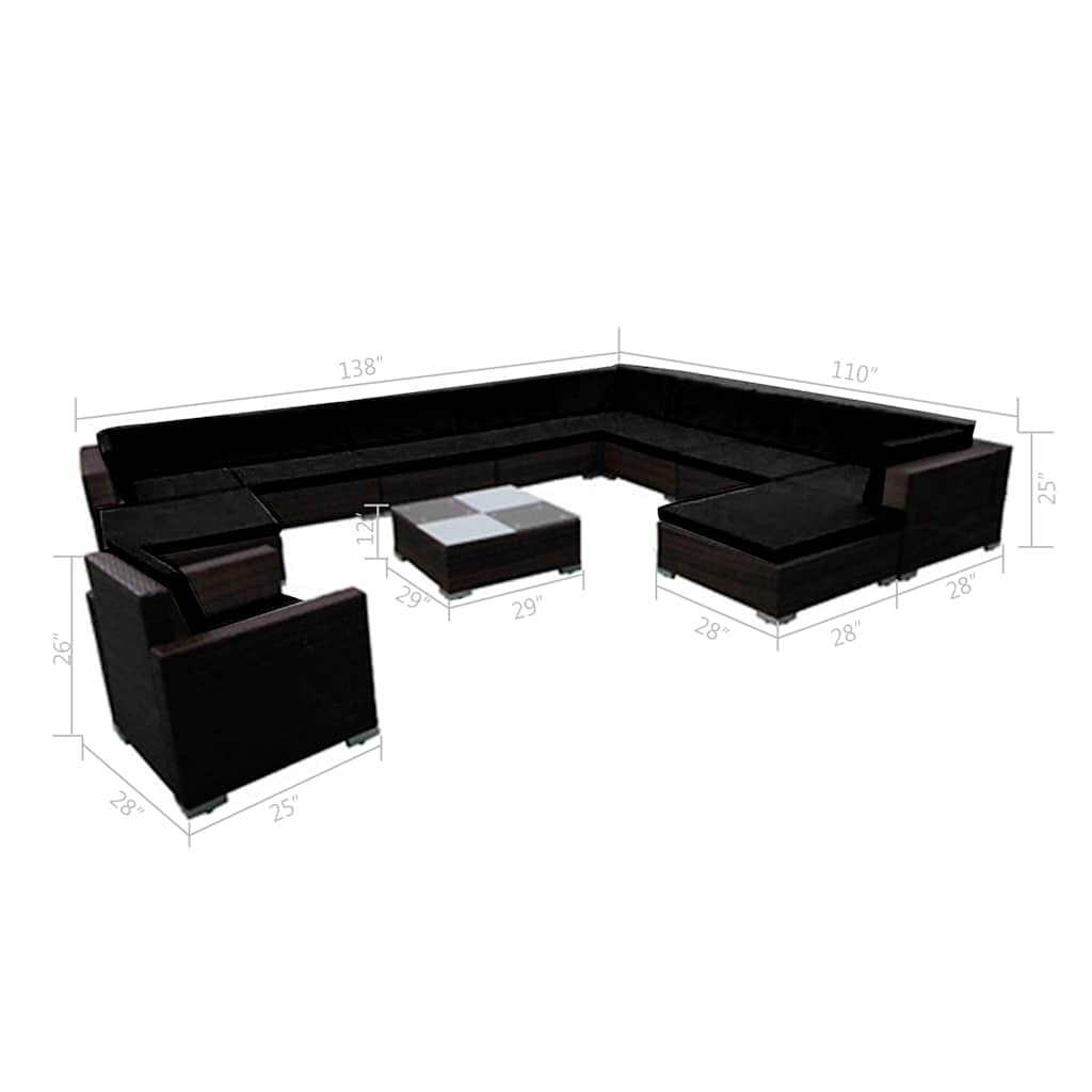 12 Piece Garden Lounge Set with Cushions Poly Rattan Black