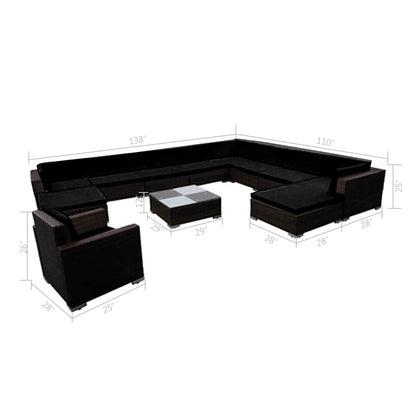 12 Piece Garden Lounge Set with Cushions Poly Rattan Black