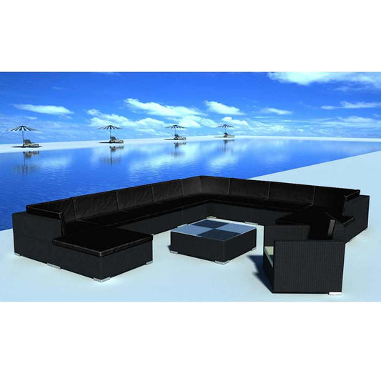 12 Piece Garden Lounge Set with Cushions Poly Rattan Black