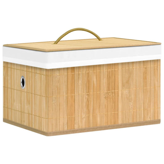 Storage Box | Set of 4 | Natural Bamboo | Bamboo, Woven Fabric