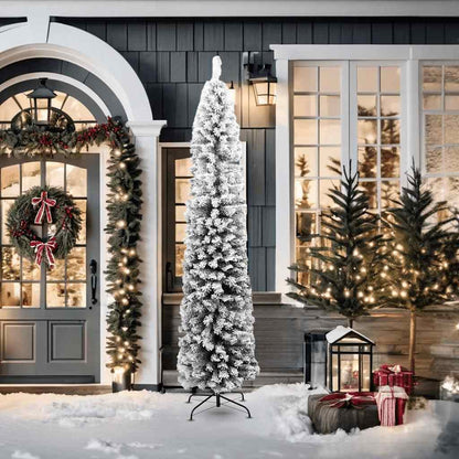 Fake Xmas Tree | Green with White Snow Flocking | PVC, Steel | Slim