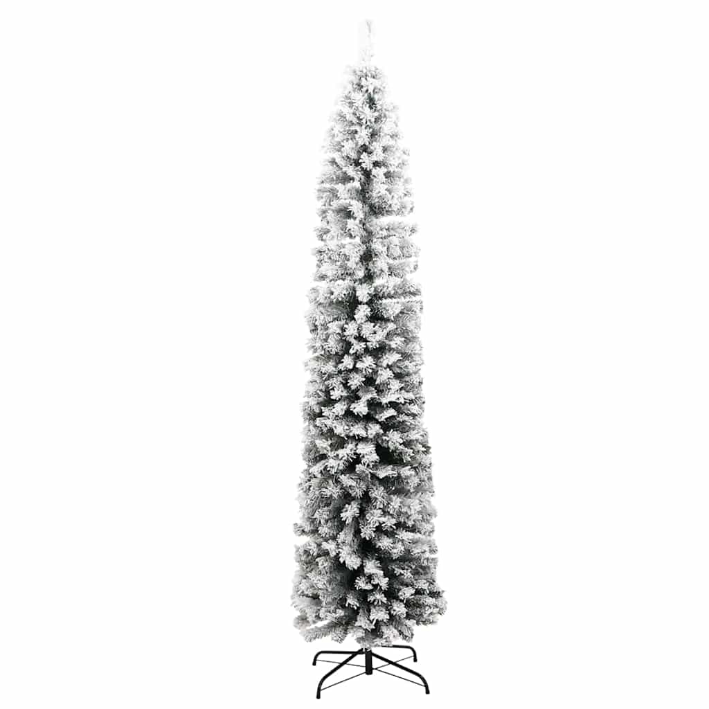 Fake Xmas Tree | Green with White Snow Flocking | PVC, Steel | Slim