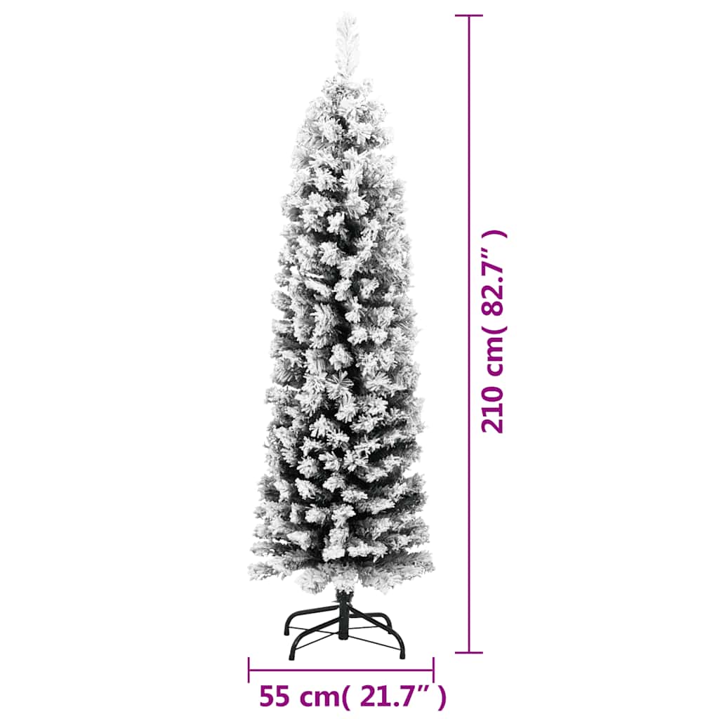 Fake Xmas Tree | Green with White Snow Flocking | PVC, Steel | Slim