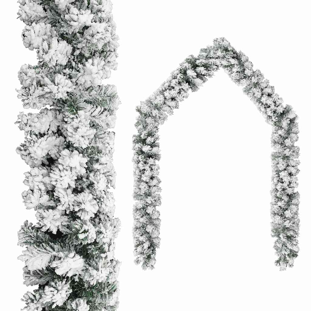 Christmas Garland | Green with white flocked snow | PVC | 10 m length