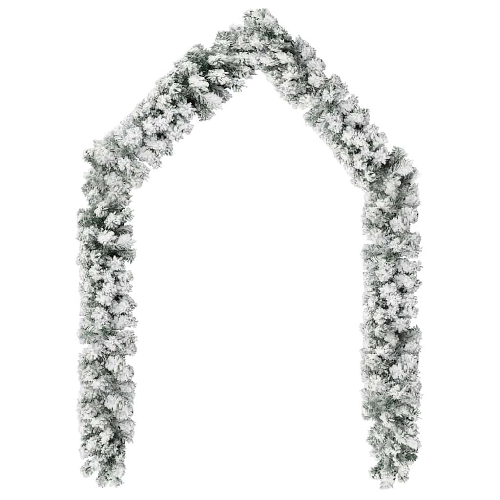 Christmas Garland | Green with white flocked snow | PVC | 10 m length