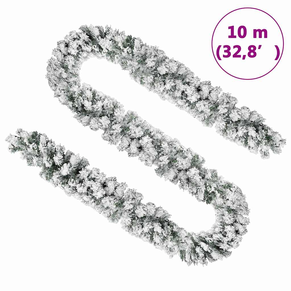 Christmas Garland | Green with white flocked snow | PVC | 10 m length