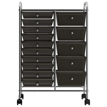 XXL 15-Drawer Mobile Storage Trolley Black Plastic