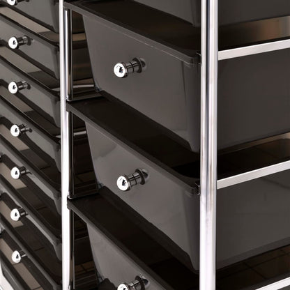 XXL 15-Drawer Mobile Storage Trolley Black Plastic