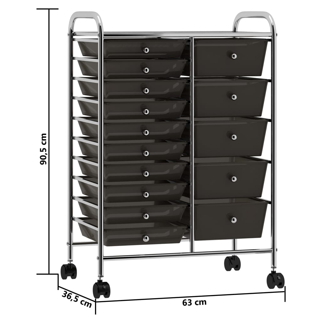 XXL 15-Drawer Mobile Storage Trolley Black Plastic