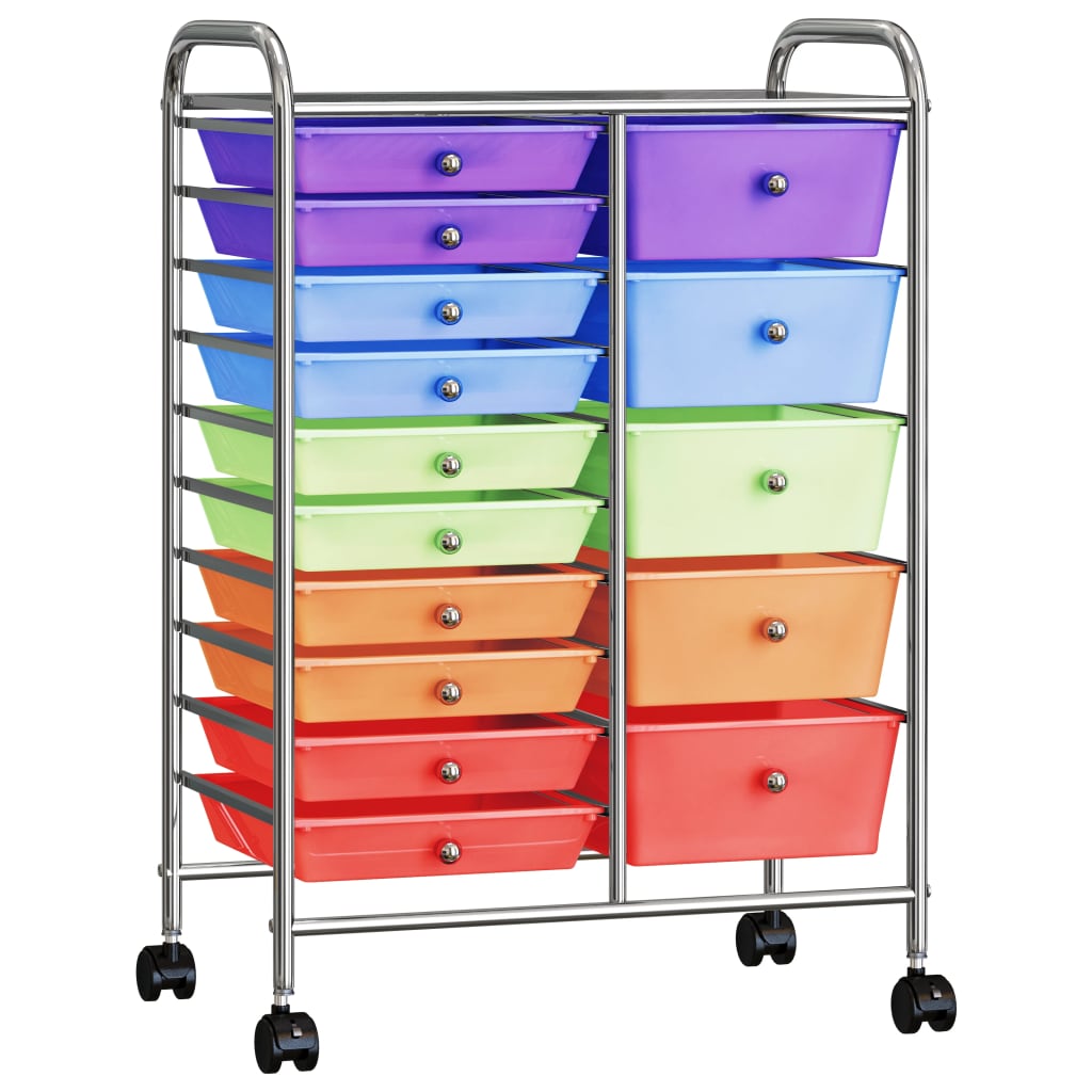 XXL 15-Drawer Mobile Storage Trolley Multicolour Plastic