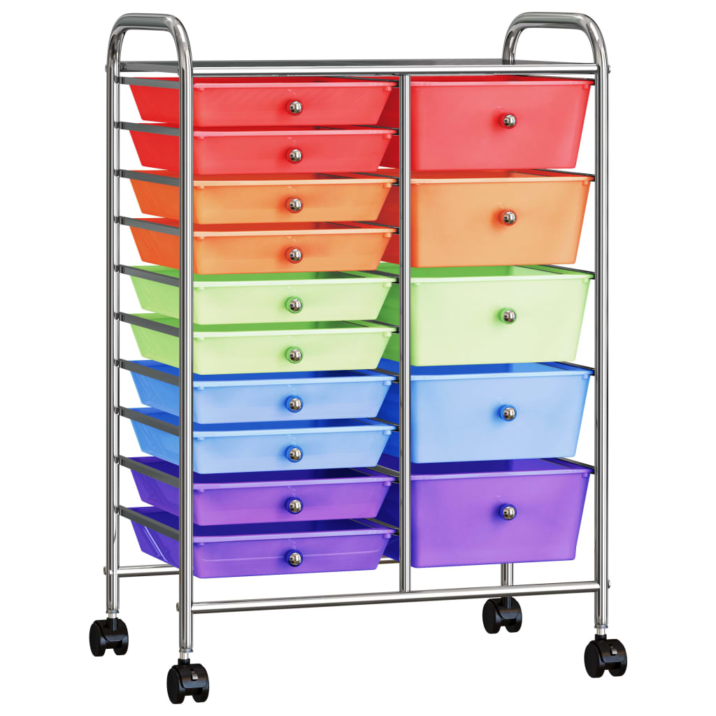 XXL 15-Drawer Mobile Storage Trolley Multicolour Plastic