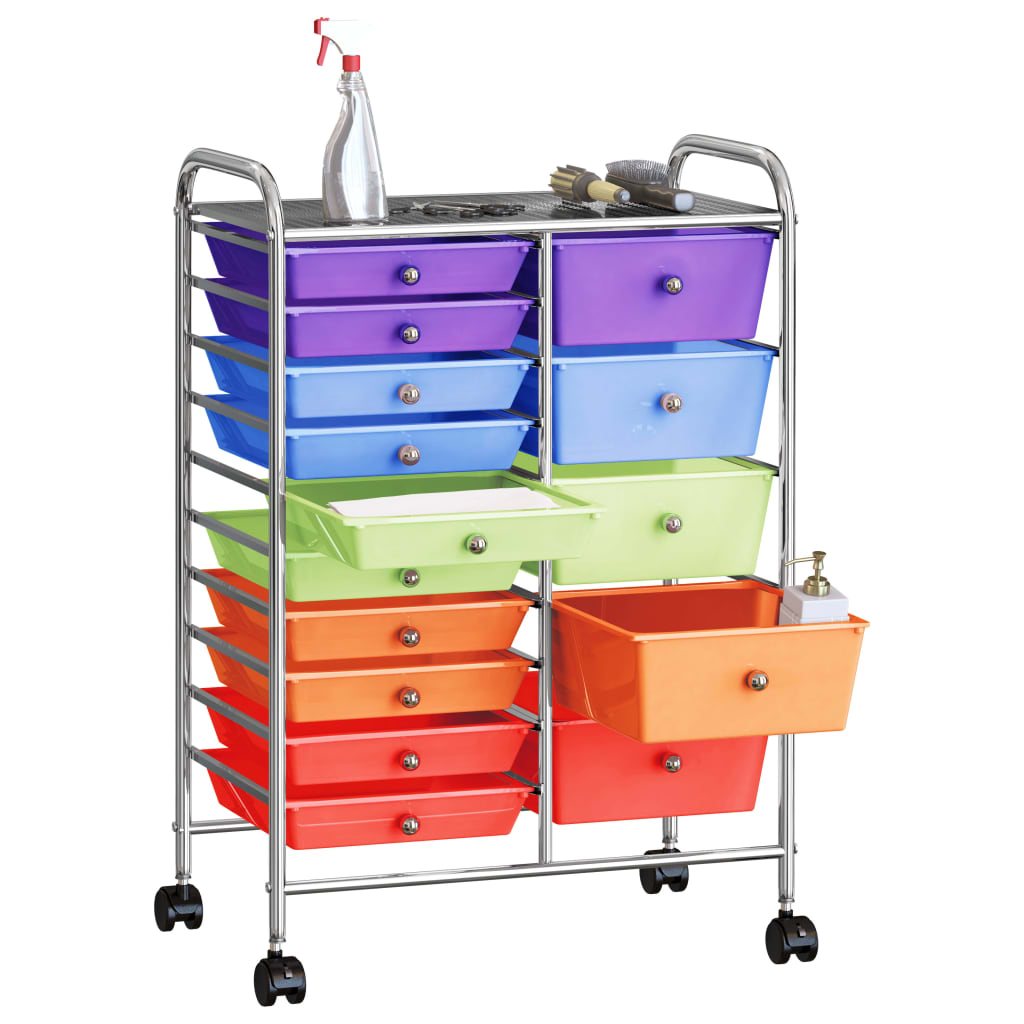 XXL 15-Drawer Mobile Storage Trolley Multicolour Plastic