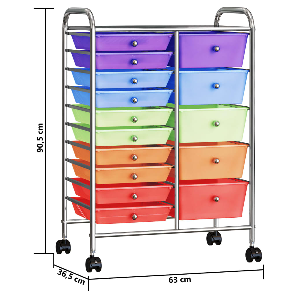 XXL 15-Drawer Mobile Storage Trolley Multicolour Plastic