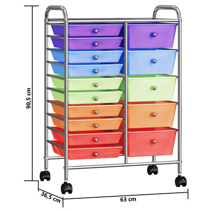 XXL 15-Drawer Mobile Storage Trolley Multicolour Plastic