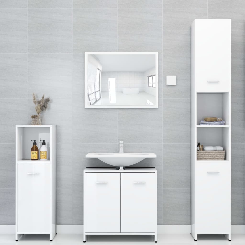 Bathroom Cabinet High Gloss White 30x30x183.5 cm Engineered Wood