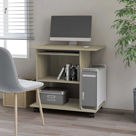 Computer Desk | Sonoma Oak | Engineered Wood | Compact | Pull-Out