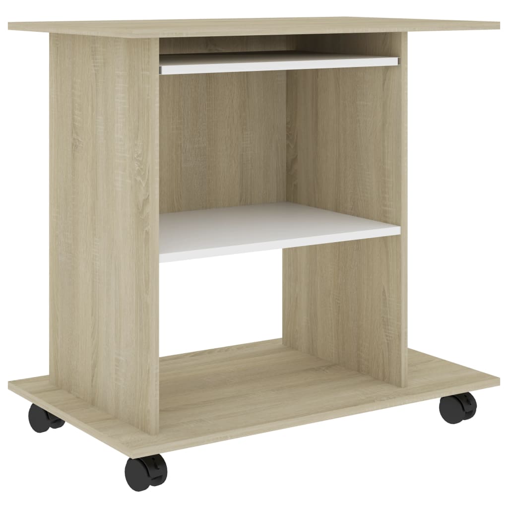 Computer Desk White and Sonoma Oak 31.5"x19.7"x29.5" Engineered Wood