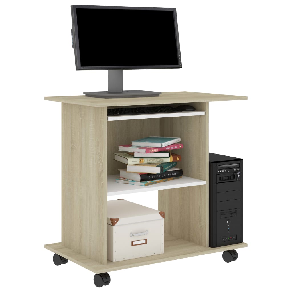 Computer Desk White and Sonoma Oak 31.5"x19.7"x29.5" Engineered Wood