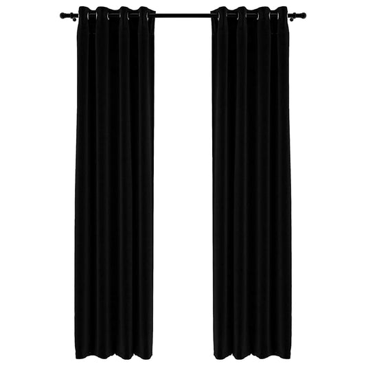 Linen-Look Blackout Curtains with Grommets 2pcs Black 140x245cm