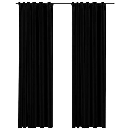 Linen-Look Blackout Curtains with Hooks 2 pcs Black 140x225 cm