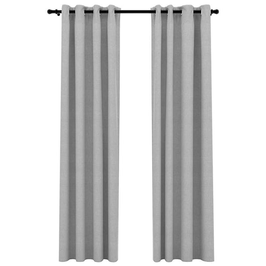 Linen-Look Blackout Curtains with Grommets 2pcs Grey 140x225cm