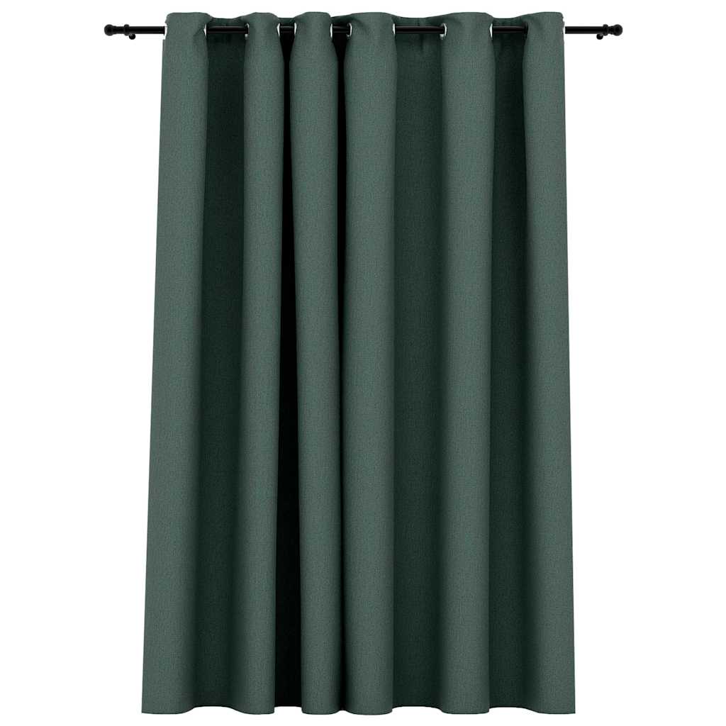 Linen-Look Blackout Curtains with Grommets Green 290x245cm